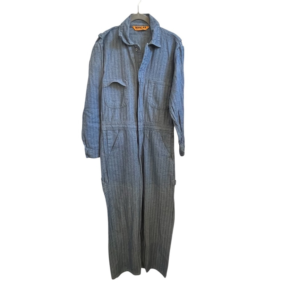 Berne Blue Herringbone Work Canvas Coveralls Jumpsuit  Zip Up SZ SM Short - Picture 2 of 12